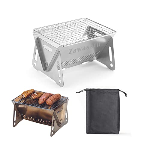 Self-Burning Grill Portable Backpacking Stove with Grill Grid, Folding Stainless Steel Charcoal Grill, Ultralight BBQ...