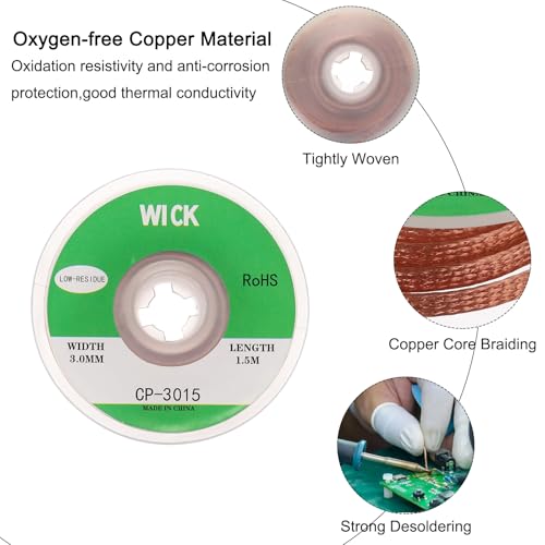 Image of MECCANIXITY Solder Wick Braid No-Clean Desoldering Wick Braid 0.12 Inch Width 5 Feet Length for Remove the Solder Electrical Components 3 Pack