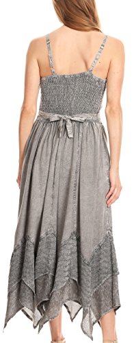 Image of Sakkas Rayon Embroidered Stonewashed Adjustable Spaghetti Straps Long Dress