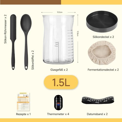 Image of Coco Bird Pro Sourdough Starter Kit- 50oz Large Capacity Sourdough Starter Jar, 17 Flavorful Fermentation Recipes, Sourdough Bread Baking Supplies for Making Delicious Sourdough Breads(2 Sets)