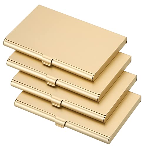 PATIKIL Business Card Holder, 4 Pack Aluminum Metal Card Case Professional Slim Pocket Card Holder for Name Card Credit Card, Gold