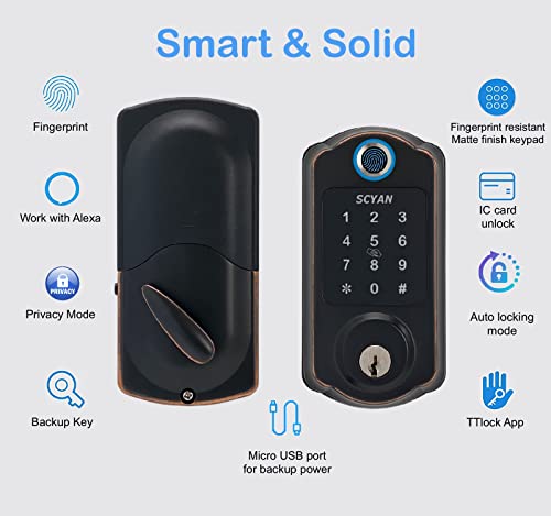 Smart Deadbolt Lock, Scyan D7 Fingerprint Deadbolt With Touchscreen Keypad, Keyless Entry Door Lock, Auto Locking, For Home, Airbnb, Rental House (Aged Bronze) #TOP1