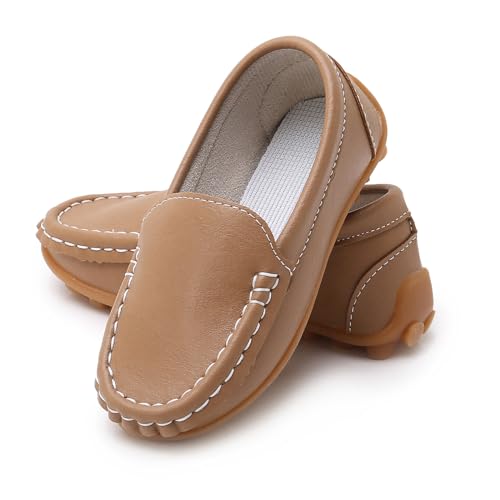 Image of SOFMUO Boys Girls Leather Loafers Slip-On Oxford Flats Boat Dress Schooling Daily Walking Shoes(Toddler /Little Kids)
