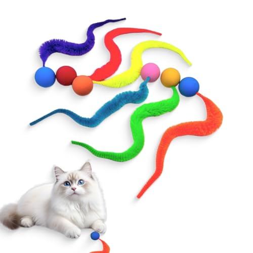 COYUN 6 Pcs Balle Chat, Balle Interactive pour Chat avec Plumes Jouet Magique Rebondissant en Caoutchouc Multicolore Balles de Jeu d'Intérieur à Longue...
