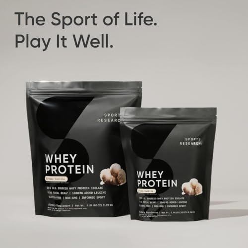 Image of Sports Research Whey Protein Isolate - Sports Nutrition Protein Powder 25g per Serving - 5lb Bag Whey Protein - Vanilla Flavor - Bulk Protein Powder, 56 Servings