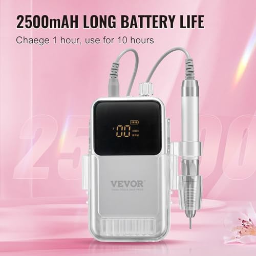 Image of VEVOR High-Torque Electric Cordless Nail Drill, Rechargeable Nail E File Machine 35000PRM Brushless Motor with 6 Bits & 50PCS Sanding Band for Acrylic Gel Nails, Portable Manicure Pedicure Tool