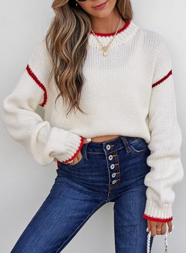 SHEWIN Womens Sweaters Crewneck Long Sleeve Knit Pullover Sweater Casual Fall Tops for Women 20254