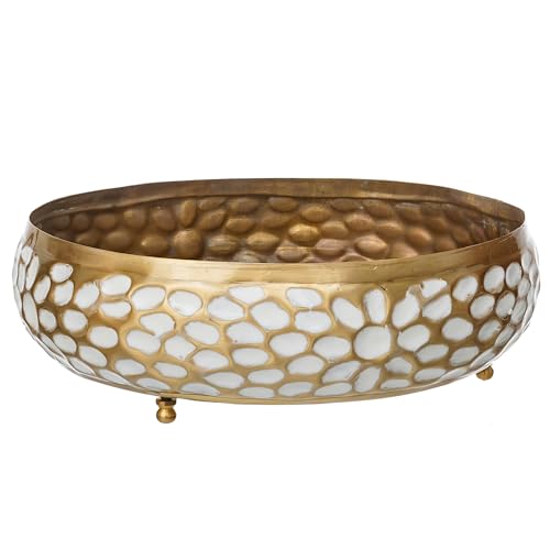 Image of eCraftIndia Golden Metal Urli Bowl for Home Decoration Office Tv Unit Kitchen Showpiece for Good Luck | Urli for Floating Candles Flowers for Pooja Room Entryway Living Room Diwali Gift