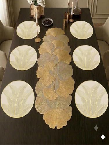 Image of Dakshya Industries PVC Waterproof Round Table Placemat & Table Runner Combo Set | 6 Round Table Mats (38 x 38 cm) + 1 Table Runner | Heat Resistant, Washable, Non Slip Dining Table Decor (Estelle)