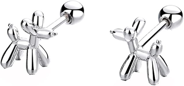 18G Cute Balloon Dog Cartilage Stud Earrings 925 Sterling Silver Lovely Animal Pet Tragus Helix Earring Conch Daith Piercing Studs Post Barbell Bar Fashion Jewelry Gifts for Women Girls