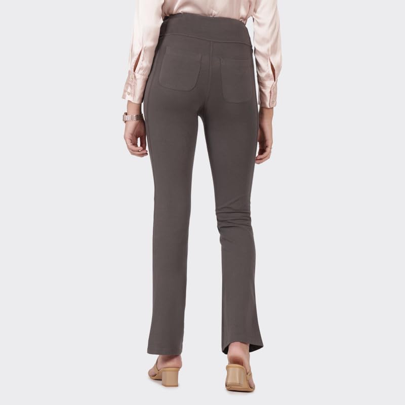Image of Blissclub AM:PM Cotton Flare Pants for Women Above 5'5 ft Tall | Wide Waistband, 4 Pockets | Bell Bottom Pants and high Waist Trousers for Office wear