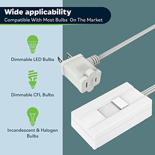 TOPGREENER Table-Top Plug in Dimmer for Table or Floor Lamps, Slide Control, Works with 360 Watt Incandescent/Halogen and 150 Watt Dimmable CFL/LED, Off at Lowest dim, 6ft Cord, TGTTDL300-W, White by TOPGREENER - Image 3