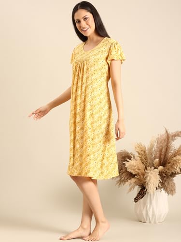 Image of Rupa Jon Aishwarya Women Short Printed Nighty in Premium Cotton Blend Fabric, Midi Length, Night Dress, Three-Fourth Length for Comfortable Everyday Wear