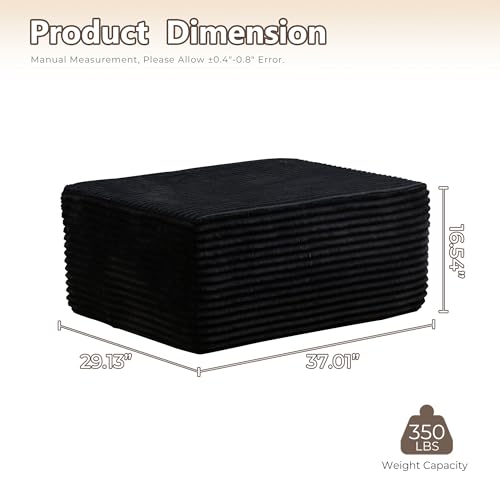 Image of HOOOWOOO Cloud Sectional Couch for Living Room,Modular Sectional Sofa No Assembly,Matching Plush Corduroy Ottoman(Black)