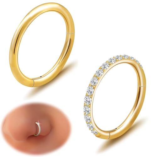 2PCS 6mm TitaniumHoops Earrings,Hypoallergenic nose Rings,18g,G23 Small Nose Rings 18K Gold Plated,fashion titanium nose ring lightweight