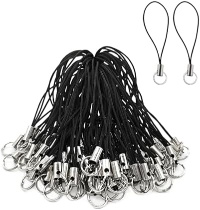 Medsuo 100pcs Replacement Straps with Split Ring, Cell Phone Charm Straps, Phone Charm Lanyard Split Ring Strap Lariat for Hanging DIY Phone Charms, USB Flash Drive Keychain (Black)