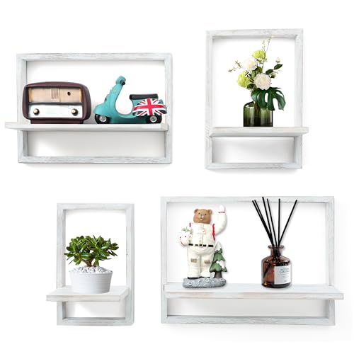 PHOENANCEE Square Floating Shelves,Framed Wall Shelf Decorative Set of 4,Modern