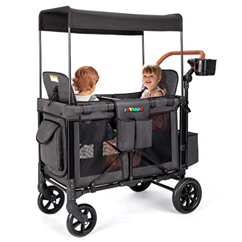 JOYMOR Double Pro Stroller Wagon for 2 Kids, Both Face Forward High Seat, Face to Face, with 5-Point Harnesses Safety Belt, Removable UV-Protection Canopy, Phone Holder
