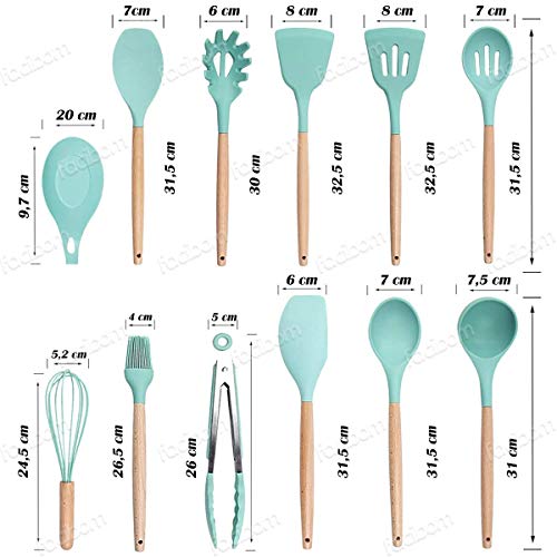 Kit Silicone com Cabo em Madeira 13 peças - Vermelho