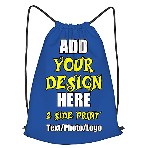 ANGELJUAN Custom Drawstring Backpacks Personalized with Photo Text Drawstring Bags for Gym Camping Outdoor Sports, Royal Blue, S