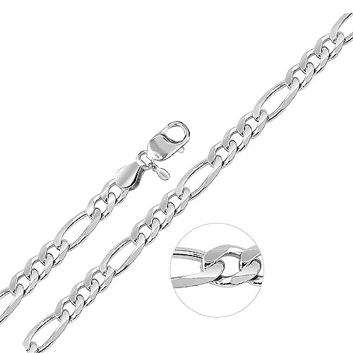 Image of LeCalla 925 Sterling Silver BIS Hallmarked Italian 3.5 MM, 7 MM Solid Diamond-Cut Figaro Link Chain Necklace for Men Women (16, 18, 20, 22, 24, 26 Inches)