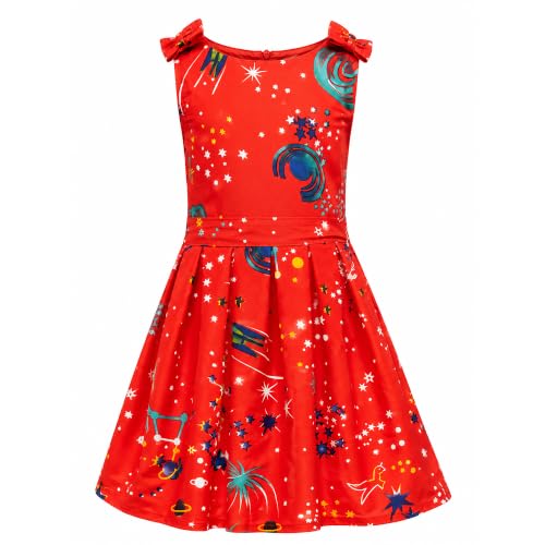 Image of Miss Lavish London Kid Dress for Girls, Shoulder Bow Printed Party Dress, Summer Dress for Girls, Kids Printed Dress for Birthday, Vacation, Wedding & Festival Girls Dresses