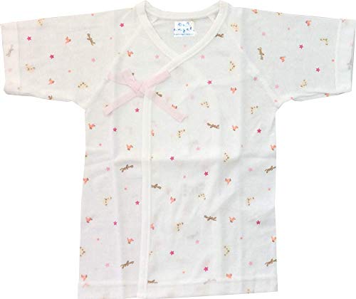 エンゼル クマさん柄 プリント短肌着 新生児肌着 日本製 50〜70cm 綿100% 通年素材 (ピンク)