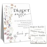 WPBRU Baby Shower Diaper Raffle Game Set - Boho Wildflower Theme, 1 Standing Sign & 50 Raffle Tickets, Baby Announcement & Gender Reveal Party Decorations