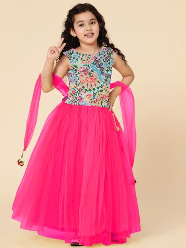 Image of A.T.U.N. (ALL THINGS UBER NICE) Girls Synthetic Readymade Lucknow Mosaic Embroidered Three Piece Tutu Lehenga Set | Ethnic Wear Clothing Set for Festival Occasions