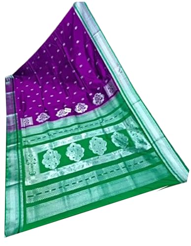 Nauvari Paithani Saree 9 wari Golden Zari Semi Silk - Purple Gree...