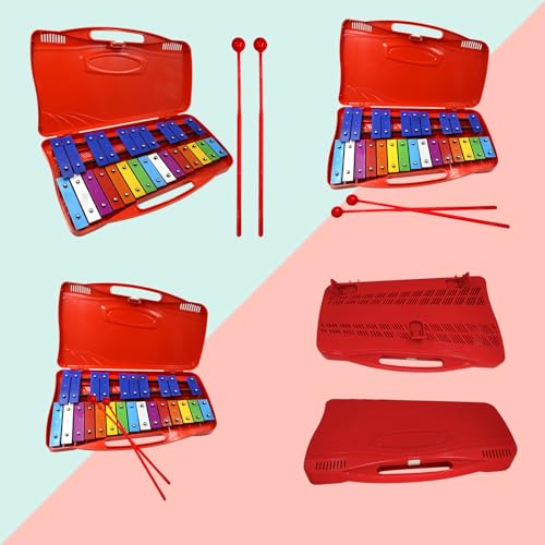 Image of Soulmate Xylophone, 25 Notes Xylophone Instrument for kids, Musical Toy Metal Keys,Professional Percussion Glockenspiel Instrument for Beginners, Music Teaching, Gifts (Red)