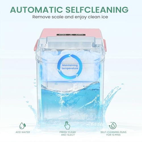 Image of NEWBULIG Ice Makers Countertop with Handle, Portable Ice Machine, 9 Bullet Ice Cubes in 6 Mins, 26lbs in 24Hrs, Auto-Cleaning, with Basket and Scoop, for Home, Kitchen, RV, Camping,Light Pink