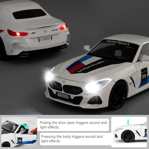Image of 1:24 B-M-W Z4 Die-Cast Metal Pull Back Car with 6 Openable Doors with Sounds and Lights Toy Decoration, Showpiece Car Best Gift Toys for Kids【White】