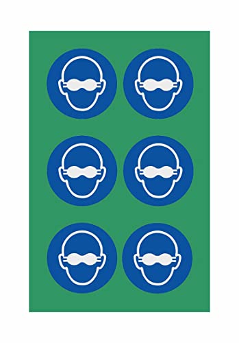 KIT DI 6 ADESIVI - Occhiali protettivi di sicurezza obbligatori - Pittogramma ISO 7010 Con Stampa Diretta U.V. (IDEALE ANCHE PER ESTERNO) (5 CM)