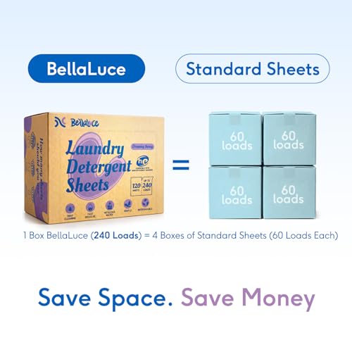 Image of BellaLuce Laundry Detergent Sheets, 240 Loads, Midnight Tuberose Scent | Plastic-Free Laundry Detergent, Fast-Dissolving, Hypoallergenic Formula Laundry Sheets, Space-Saving for Home, Dorms & Travel