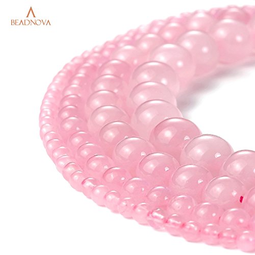 Image of BEADNOVA Natural Rose Quartz Beads Natural Crystal Beads Stone Gemstone Round Loose Energy Healing with Crystal Stretch Cord for Jewelry Making (8mm, 45-48pcs)