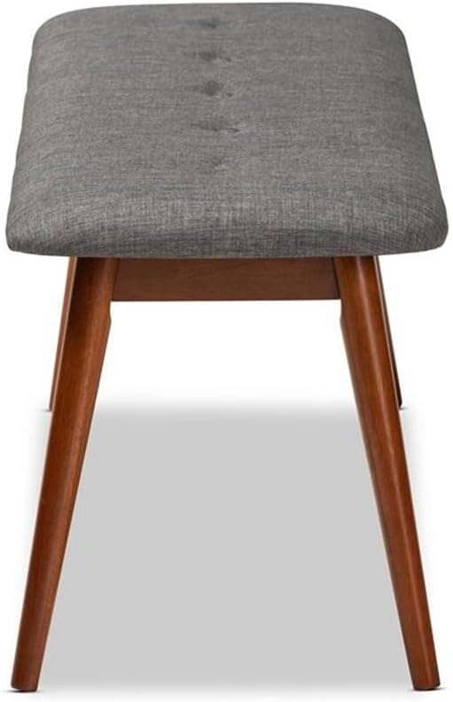 BOWERY HILL Mid-Century Upholstered Wood Bench, Dark Gray Polyester Fabric, Medium Oak Finish, 41.3 in Wide, Button Tufted Living Room Seating, Solid Rubberwood Construction, Modern Design
