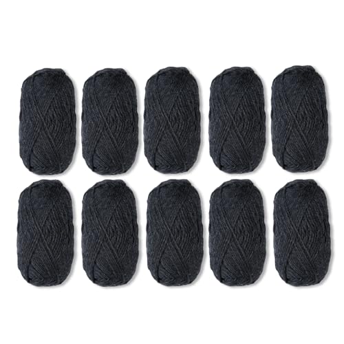 Image of Knit Picks Wool of the Andes Black 100% Wool Yarn Pack for Knitting | 10 skeins (500g total) of soft worsted weight crocheting yarn in Onyx Heather color, good for felting.