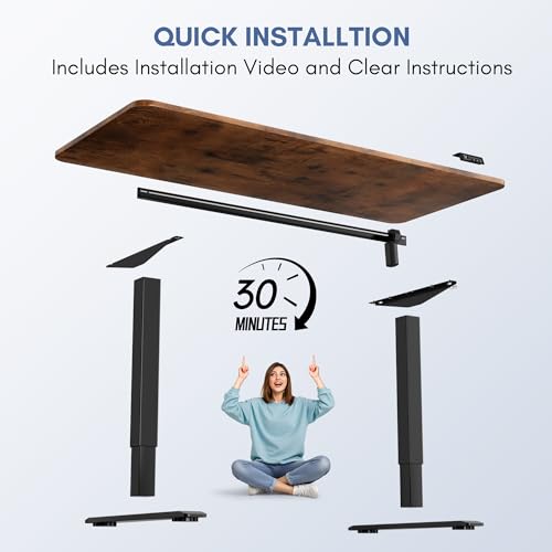 Furmax Electric Height Adjustable Standing Desk Large 63 x 24 Inches Sit Stand up Desk Home Office Computer Desk Memory Preset with T-Shaped Metal Bracket, Brown