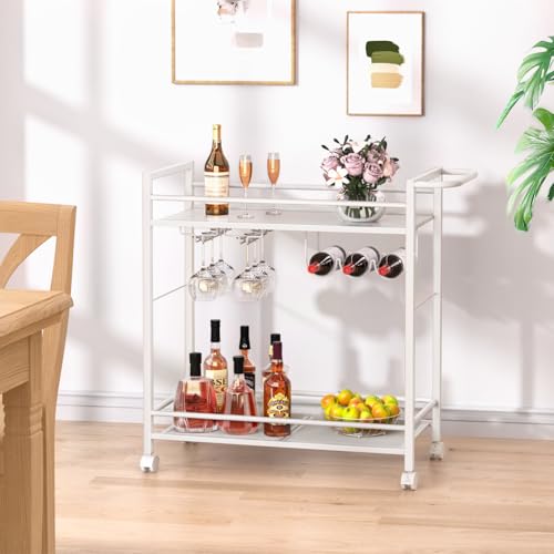 Image of Joaxswe Bar Cart w /Wheels,Home Bar Serving Cart w /Storage Shelves,White
