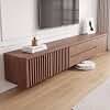 Schwebender TV-Schrank Vormontiert 180cm Lowboard H ngend aus 18mm Multiplex Rillen-Front mit Soft-Close Modernes Sideboard in Eiche-Optik Walnuss