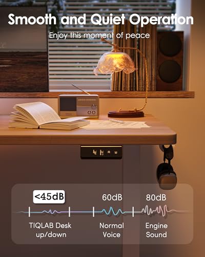 Image of TIQLAB 55 * 28 Inches Standing Desk, Adjustable Height Stand up Desk,Sit Stand Home Office Table with Splice Board, Light Walnut