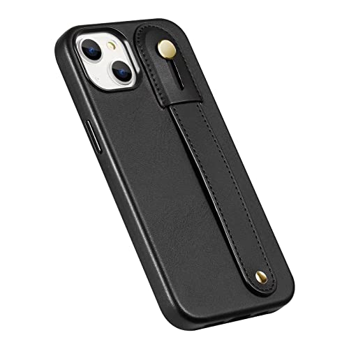 Coque iPhone 13 antichoc fine en cuir véritable avec béquille