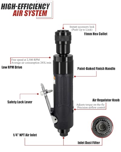 Image of Tire Repair Kit with 2500RPM Low-Speed Air Grinder & Tungsten Buffer - Complete Polish Patch Tools for Car, ATV, Truck Tires (Scraping Roller Included)