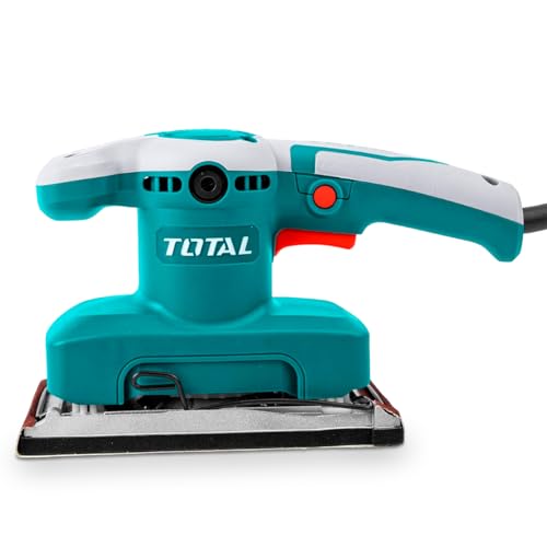 TOTAL - Lijadora Orbital Eléctrica - Base de Aluminio - Potencia: 320 W - Velocidad de Oscilación 14000 rpm - Ideal para Pulir Madera - Incluye 5 Recambios de Lija