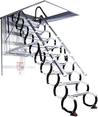 attic Ladder Electric Loft Ladder Remote Control Alloy Steel Attic Stairs Ceiling Folding Ladder Pull Down Attic Ladder Stealth Telescoping Ladder Stable and Safe, 70x90cm/27.(Size:80x100cm/31.5x39in)