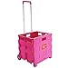 Price comparison product image Foldable Plastic Book Trolley Cart | Lightweight Teacher's Book Cart | 2 Wheeled Book Trolley On Wheels Folding Storage Box with Aluminium Handle | Shopping Trolley On Wheels (25KG, Pink)
