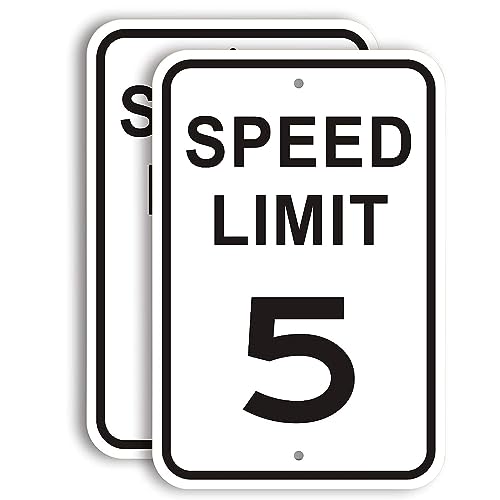 Lot de 2 panneaux de signalisation de limitation de vitesse de 5 km/h – 30,5 x 45,7 cm – Panneaux de signalisation en métal réfléchissant de qualité ingénieur pour quartiers, allées, cour et école