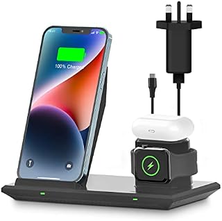 NANAMI 3 in 1 Wireless Charging Station Dock with 18W Plug, Qi-Certified Charger for iPhone 14/13/12/11/XS Max/XR/X/8P/8 Apple Watch Series/AirPods Pro, Induction Charger Stand for Samsung Galaxy S22