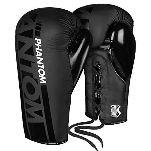 Phantom Schnür-Boxhandschuhe APEX | MMA Boxing Gloves | 10-16 oz | Schnürung (Apex - Schwarz, 12 Oz)
